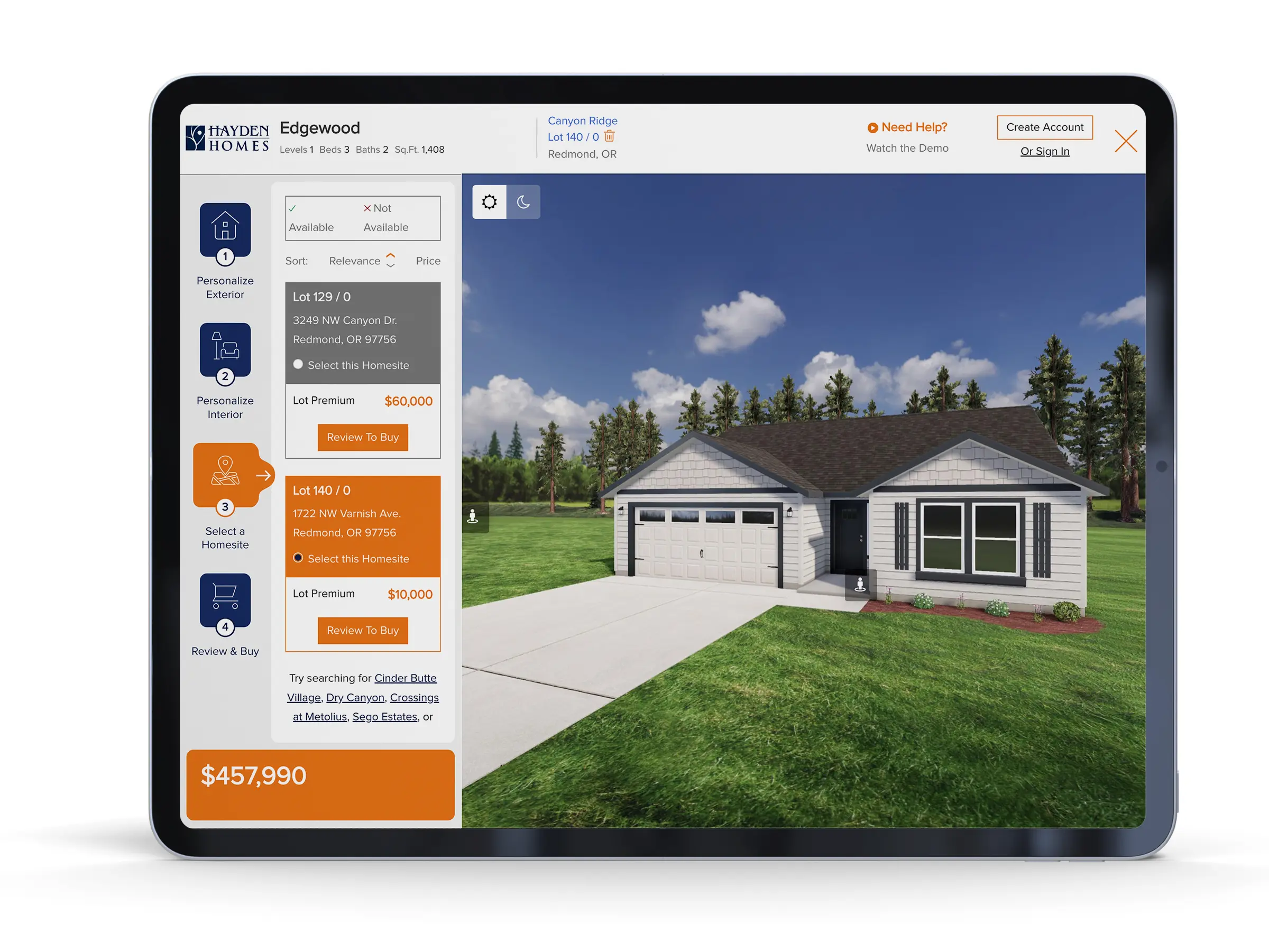 Tablet displaying real-time pricing for a newly designed home